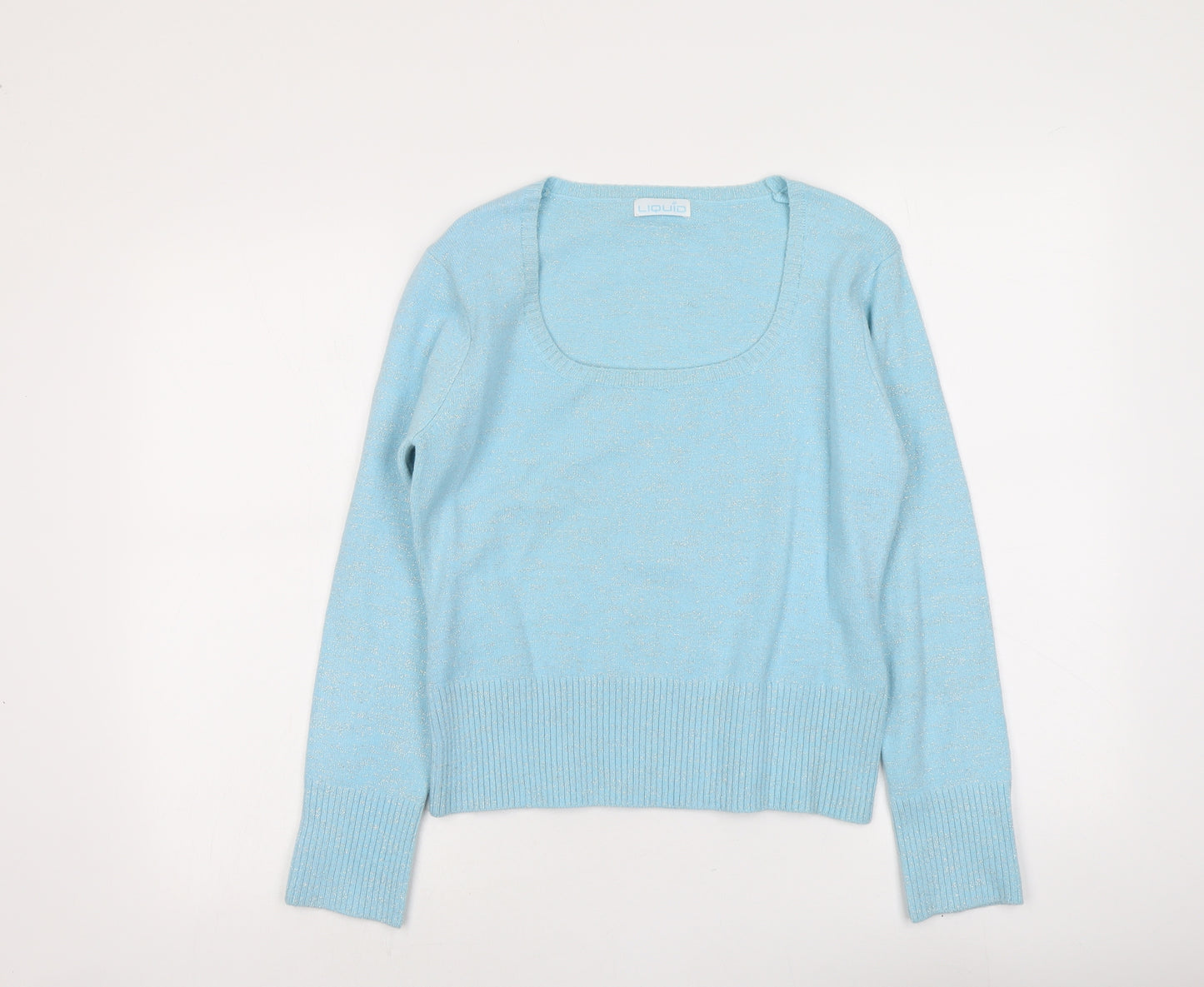 Liquid Womens Blue Square Neck Acrylic Pullover Jumper Size L