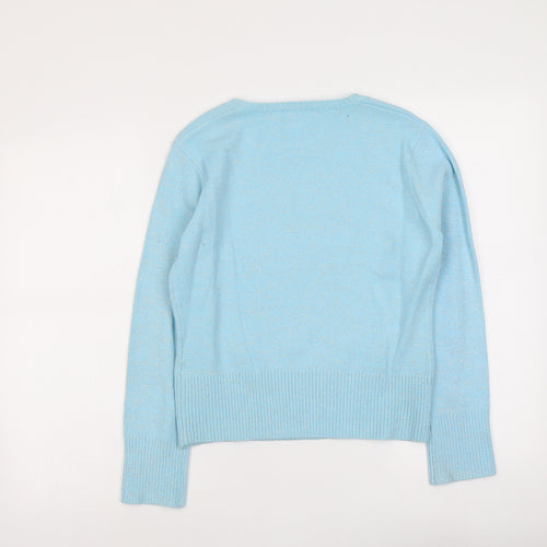 Liquid Womens Blue Square Neck Acrylic Pullover Jumper Size L