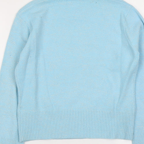 Liquid Womens Blue Square Neck Acrylic Pullover Jumper Size L