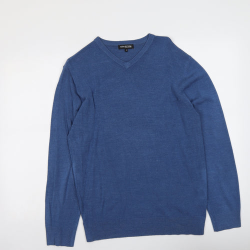 Debenhams Mens Blue V-Neck Acrylic Pullover Jumper Size S Long Sleeve