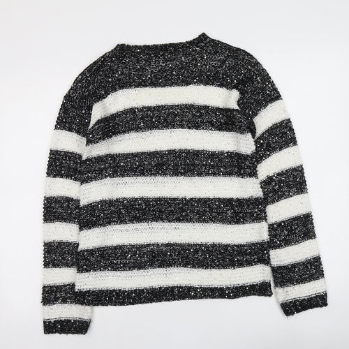 Ribbon Womens Black Boat Neck Striped Acrylic Pullover Jumper Size 12