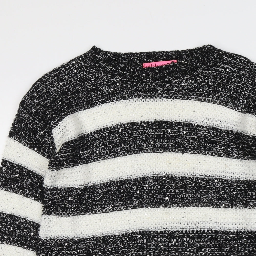 Ribbon Womens Black Boat Neck Striped Acrylic Pullover Jumper Size 12