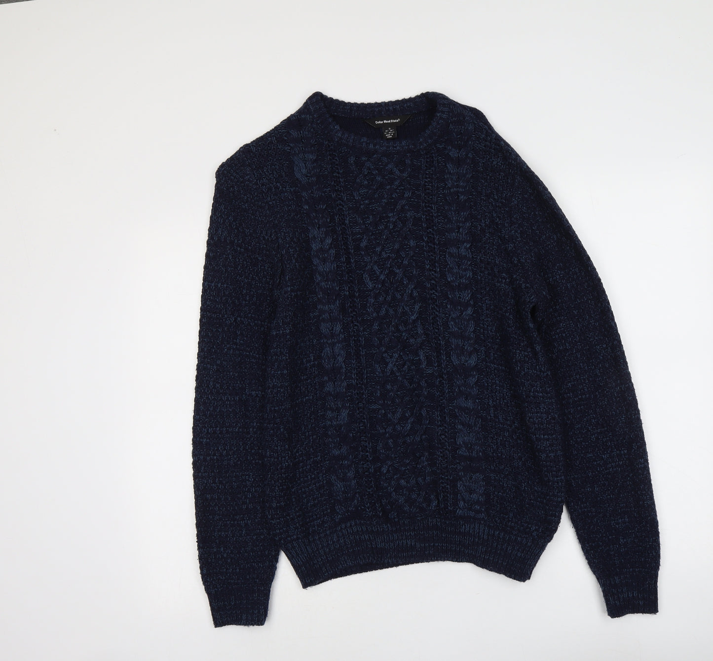 Cedar Wood State Mens Black Round Neck Acrylic Pullover Jumper Size S Long Sleeve