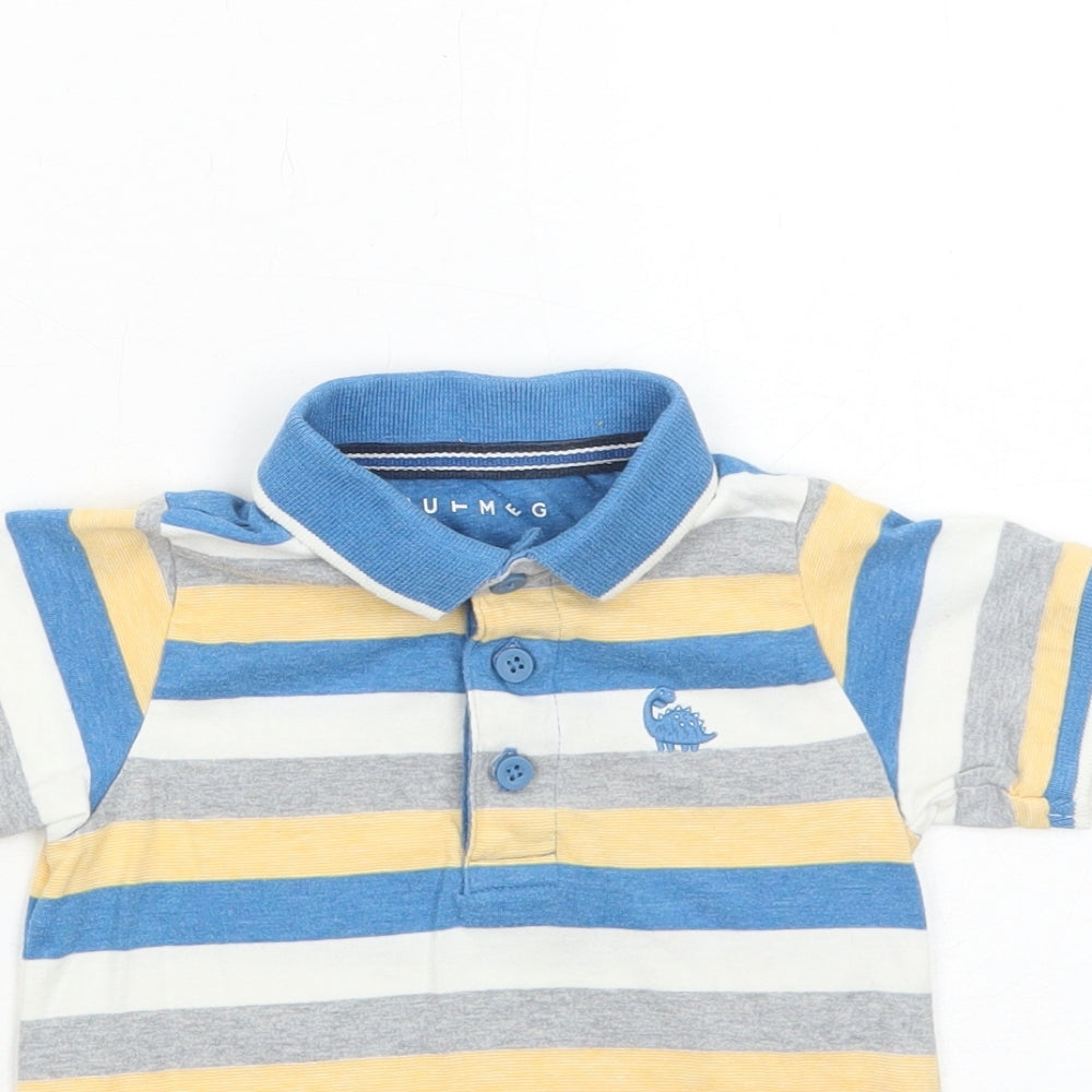 Nutmeg Boys Blue Striped Cotton Basic Polo Size 12-18 Months Collared Button - Dinosaur