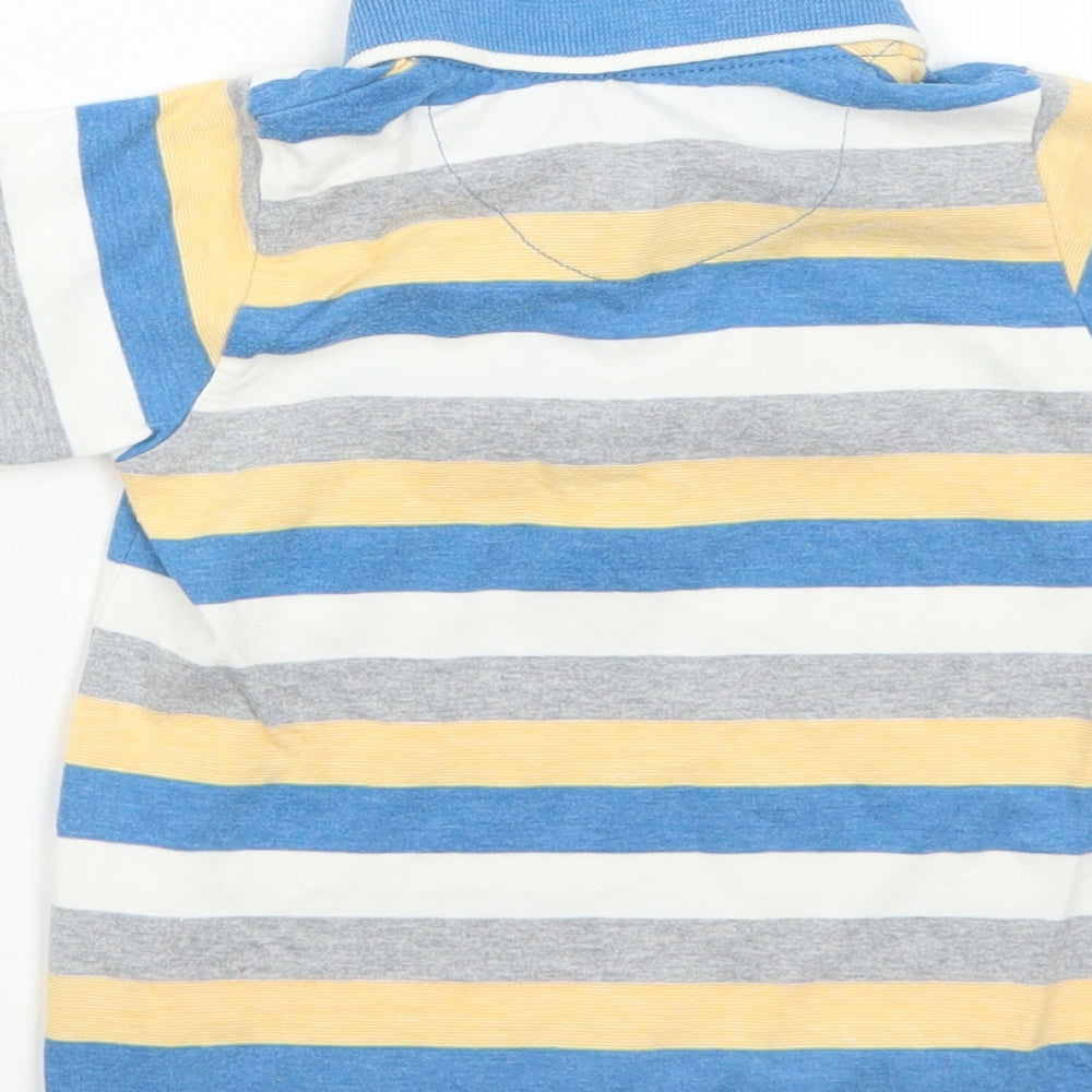Nutmeg Boys Blue Striped Cotton Basic Polo Size 12-18 Months Collared Button - Dinosaur