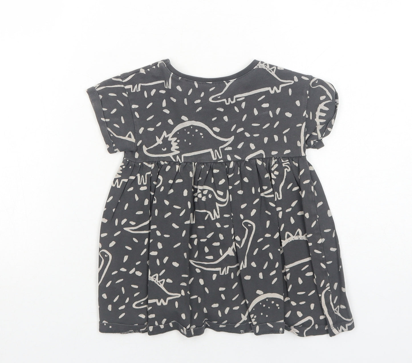 NEXT Girls Grey Geometric Cotton A-Line Size 9-12 Months Round Neck Pullover - Dinosaur Print