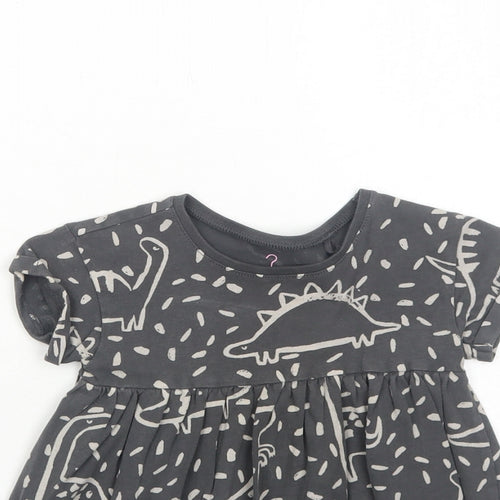 NEXT Girls Grey Geometric Cotton A-Line Size 9-12 Months Round Neck Pullover - Dinosaur Print