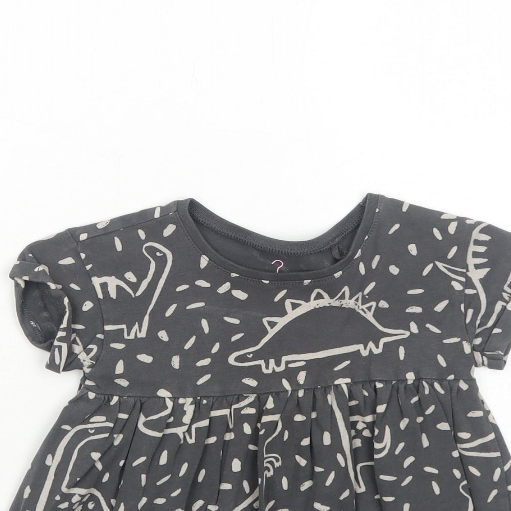 NEXT Girls Grey Geometric Cotton A-Line Size 9-12 Months Round Neck Pullover - Dinosaur Print