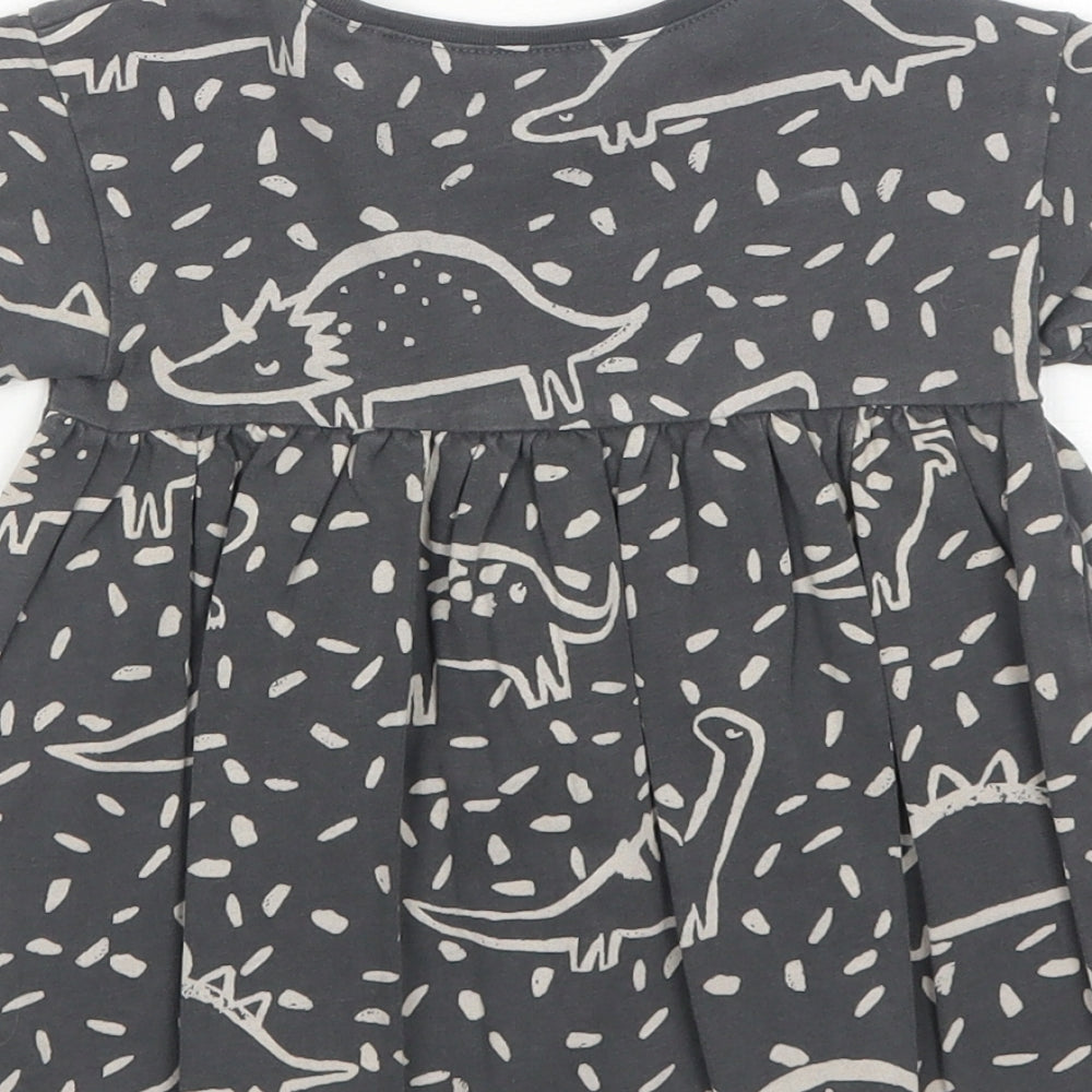 NEXT Girls Grey Geometric Cotton A-Line Size 9-12 Months Round Neck Pullover - Dinosaur Print