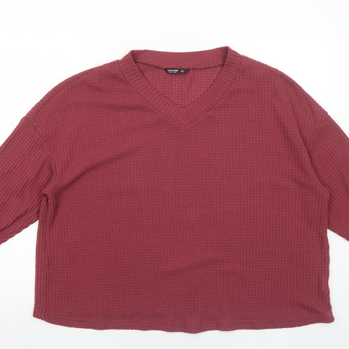 SheIn Womens Pink V-Neck Polyester Pullover Jumper Size XL