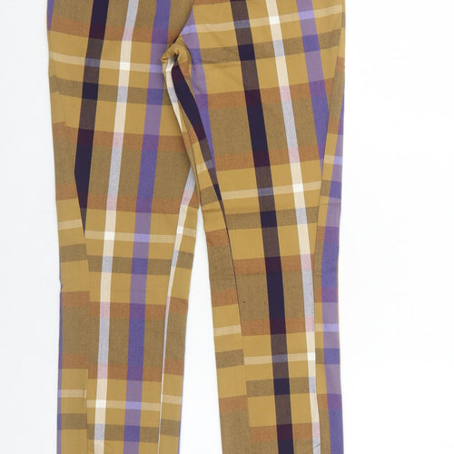 Monki Womens Yellow Plaid Polyester Trousers Size 4 Regular Zip