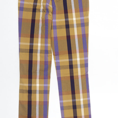 Monki Womens Yellow Plaid Polyester Trousers Size 4 Regular Zip