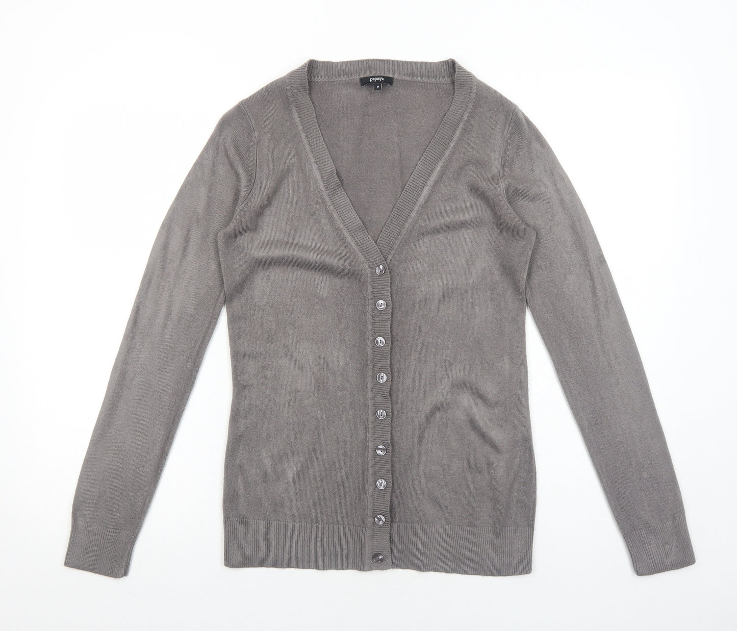 Papaya Womens Grey V-Neck Acrylic Cardigan Jumper Size 8