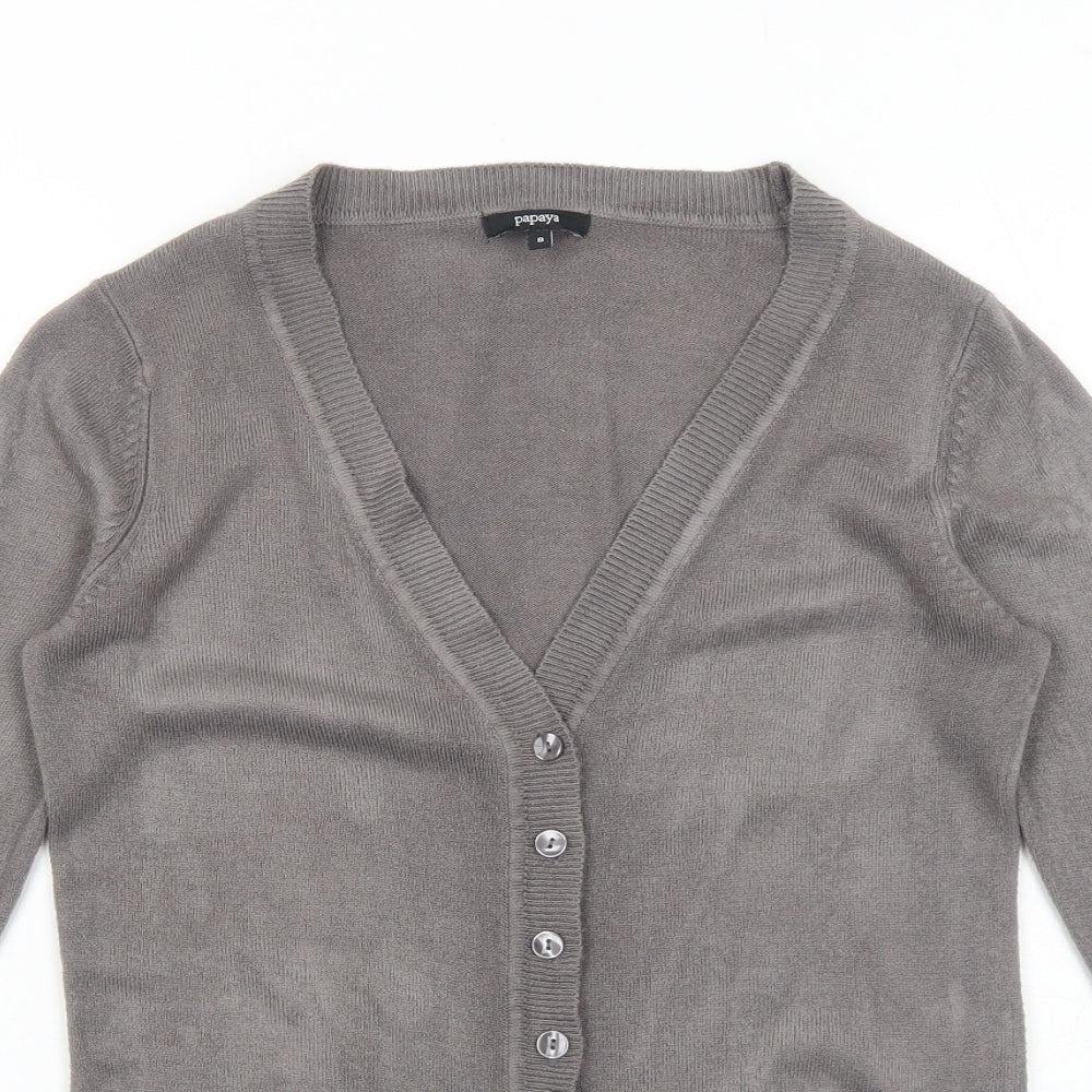 Papaya Womens Grey V-Neck Acrylic Cardigan Jumper Size 8