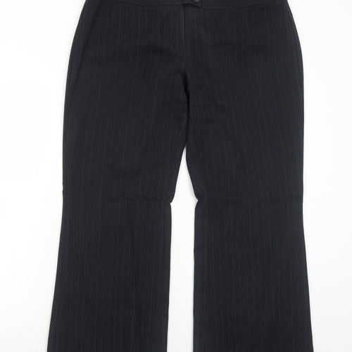 Debenhams Womens Black Striped Polyester Dress Pants Trousers Size 12 Regular Zip