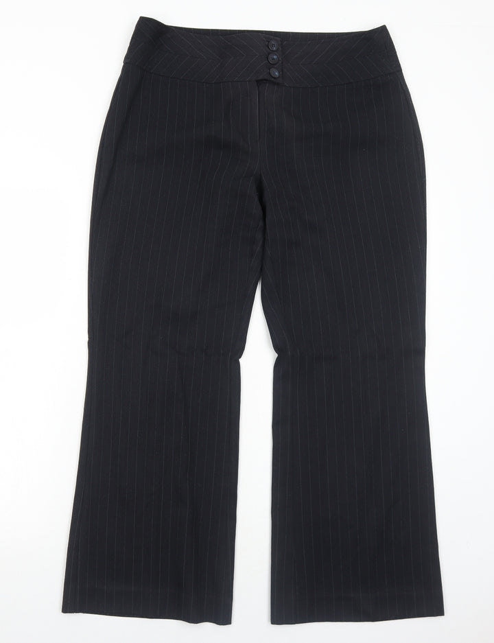 Debenhams Womens Black Striped Polyester Dress Pants Trousers Size 12 Regular Zip