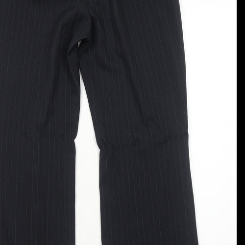 Debenhams Womens Black Striped Polyester Dress Pants Trousers Size 12 Regular Zip