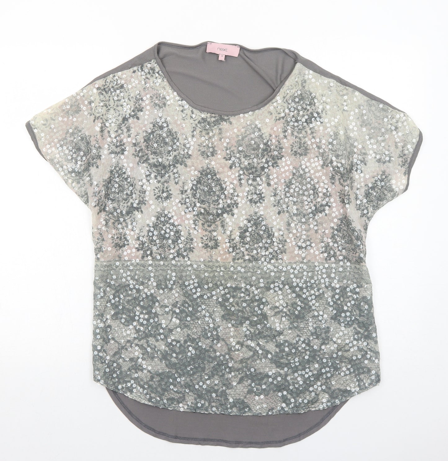 NEXT Womens Grey Geometric Polyester Basic Blouse Size 10 Round Neck