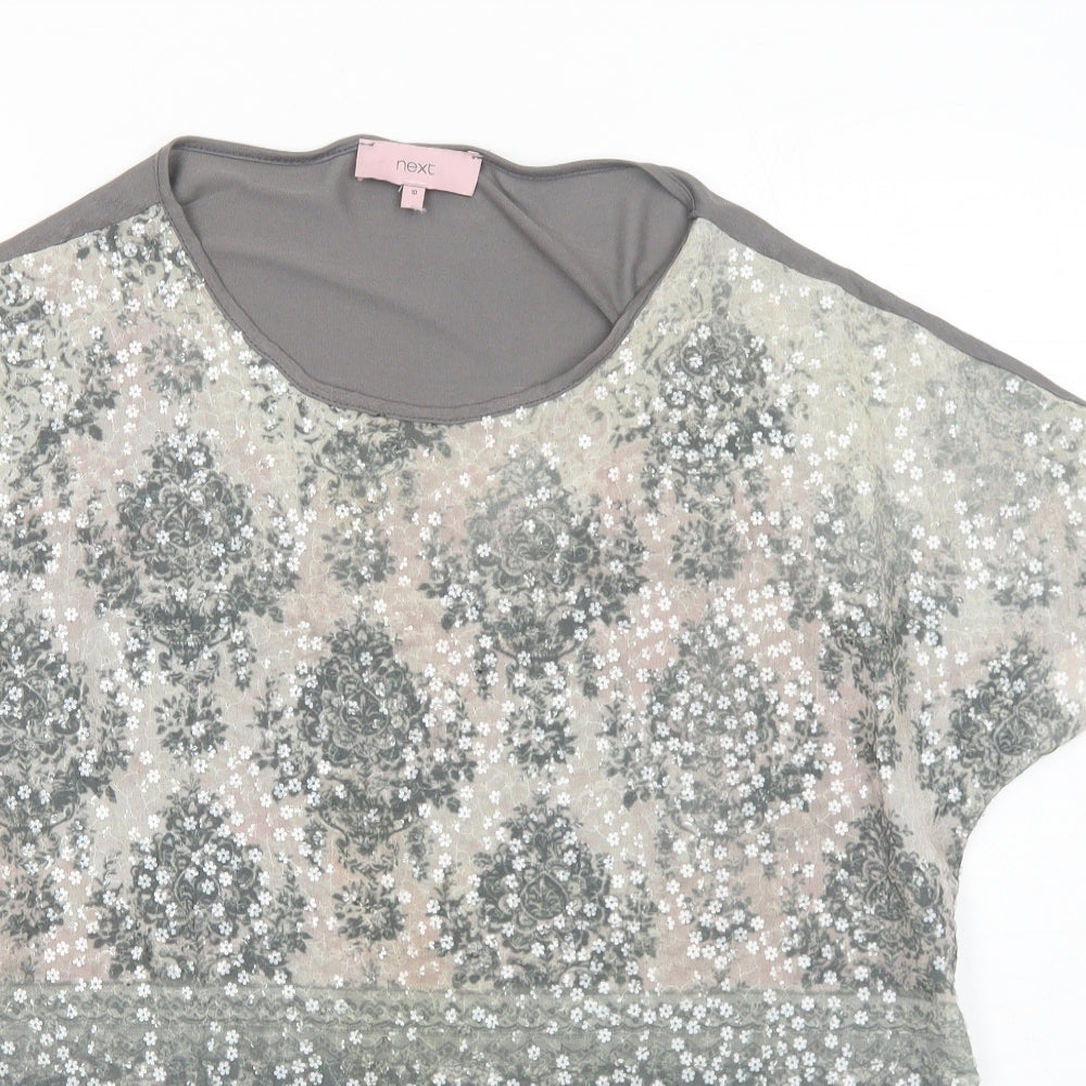 NEXT Womens Grey Geometric Polyester Basic Blouse Size 10 Round Neck