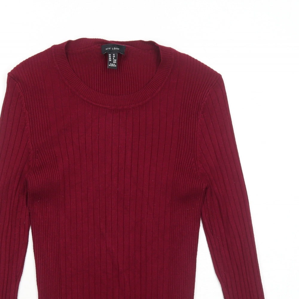 New Look Womens Red Round Neck Viscose Pullover Jumper Size 12