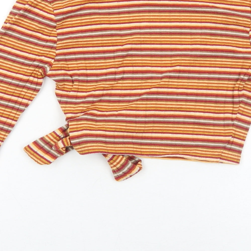 Primark Womens Orange Striped Polyester Wrap Blouse Size 2XS V-Neck