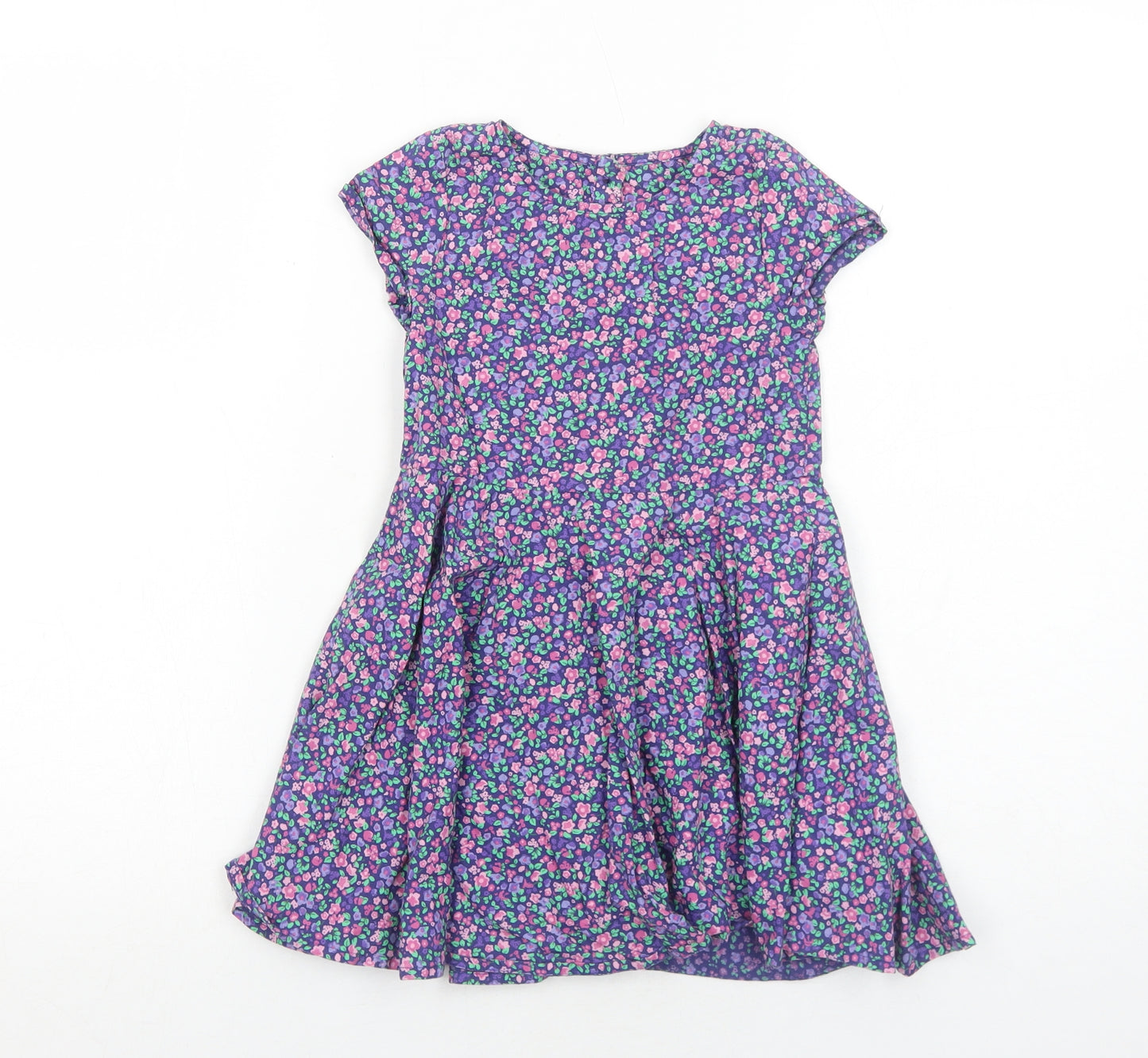 Mothercare Girls Purple Floral Cotton A-Line Size 3-4 Years Round Neck Button