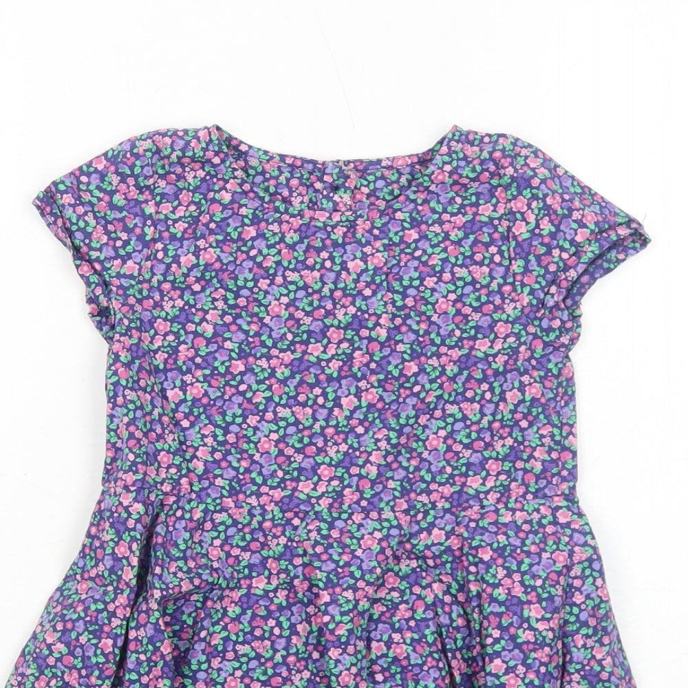 Mothercare Girls Purple Floral Cotton A-Line Size 3-4 Years Round Neck Button