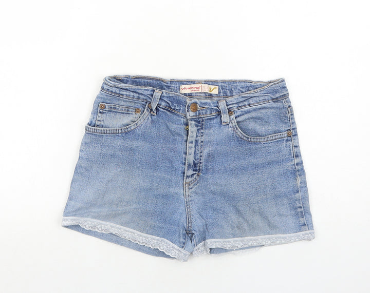 Vitamina Womens Blue Cotton Mom Shorts Size 10 Regular Zip