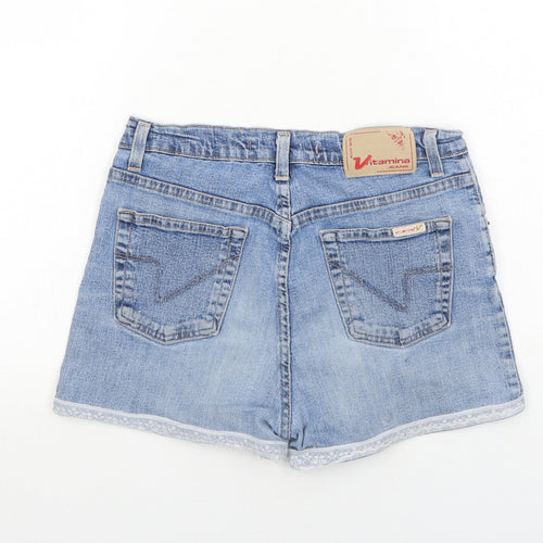 Vitamina Womens Blue Cotton Mom Shorts Size 10 Regular Zip