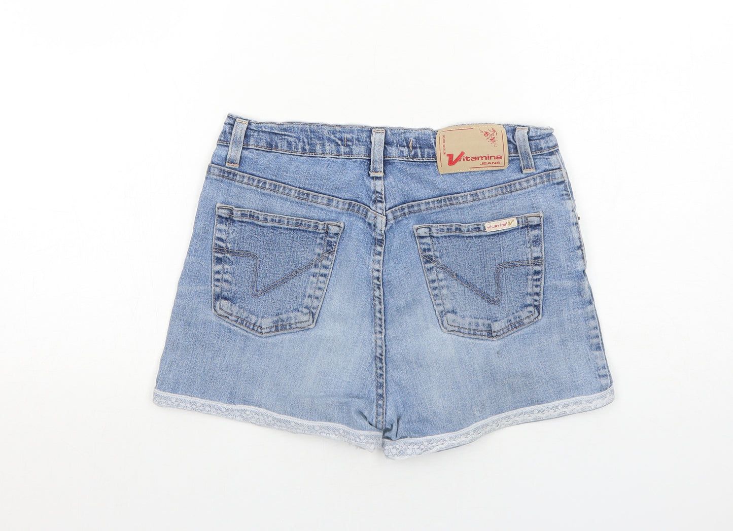 Vitamina Womens Blue Cotton Mom Shorts Size 10 Regular Zip