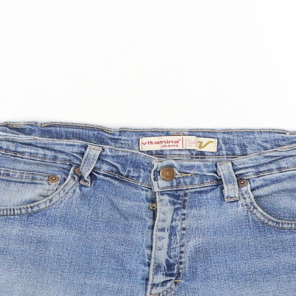 Vitamina Womens Blue Cotton Mom Shorts Size 10 Regular Zip