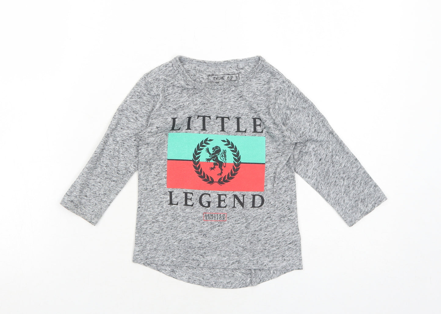 NEXT Boys Grey Geometric Polyester Basic T-Shirt Size 12-18 Months Round Neck Pullover - Little Legend