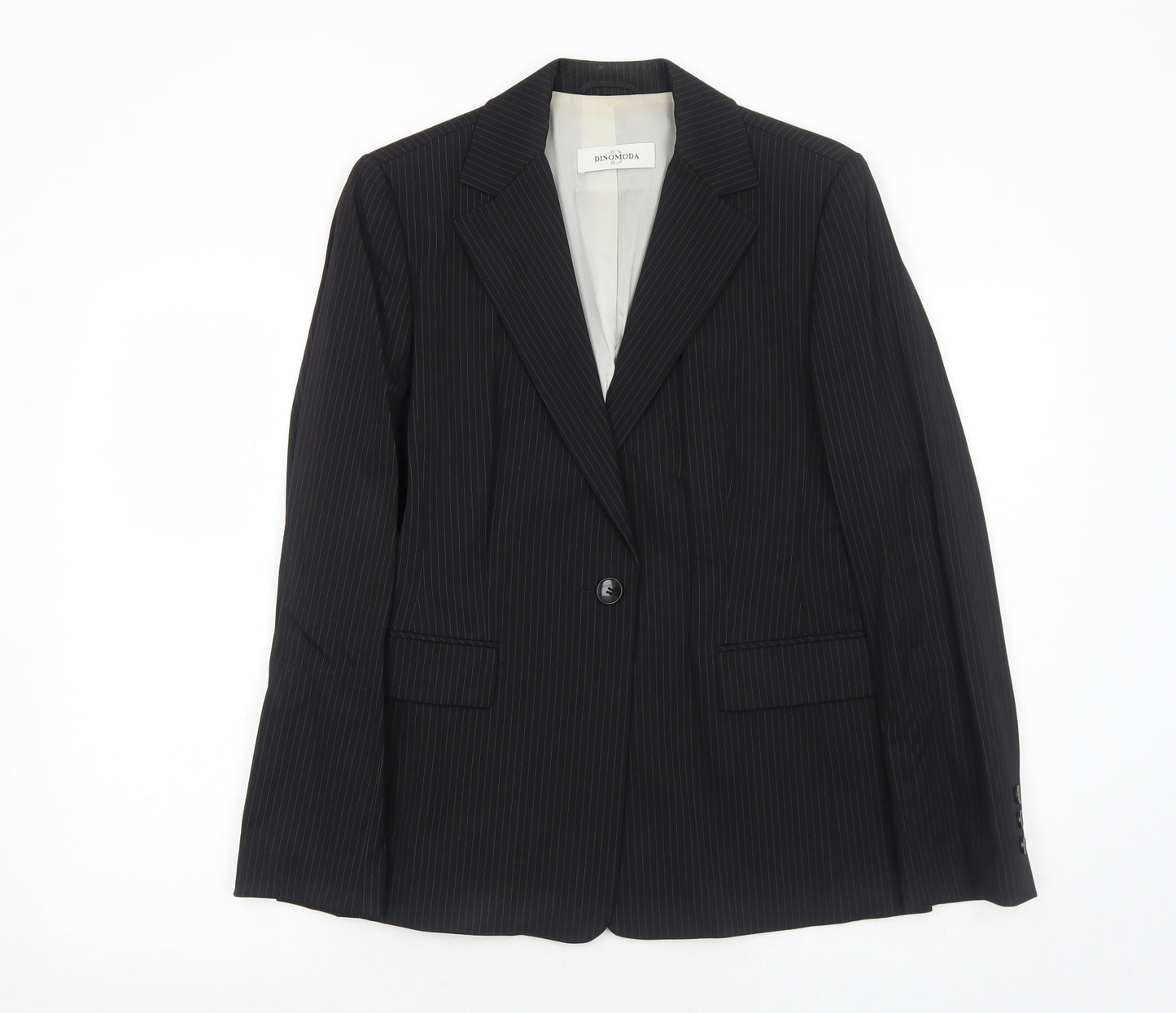 Dinomoda Womens Black Striped Wool Jacket Suit Jacket Size 10