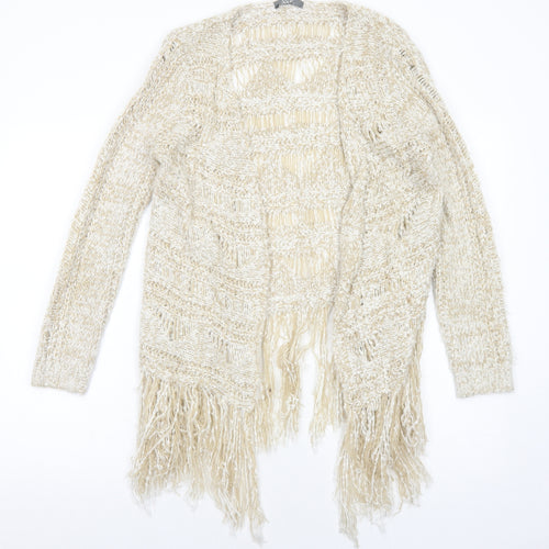 South Womens Beige V-Neck Acrylic Cardigan Jumper Size 14