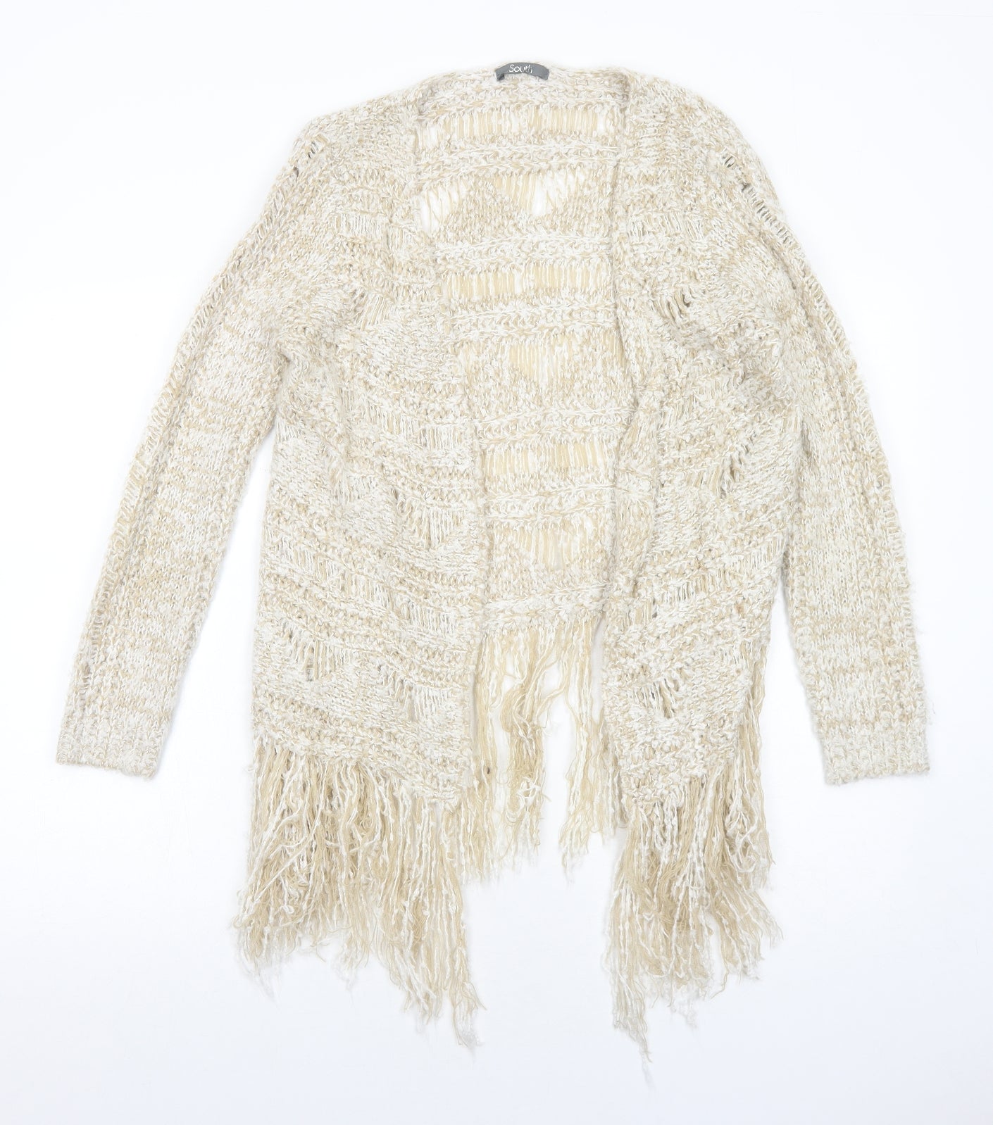 South Womens Beige V-Neck Acrylic Cardigan Jumper Size 14