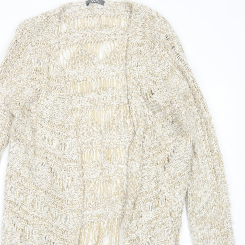 South Womens Beige V-Neck Acrylic Cardigan Jumper Size 14
