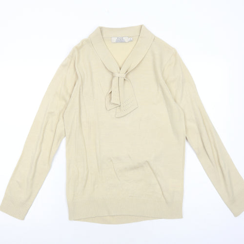 EWM Womens Beige V-Neck Acrylic Pullover Jumper Size S