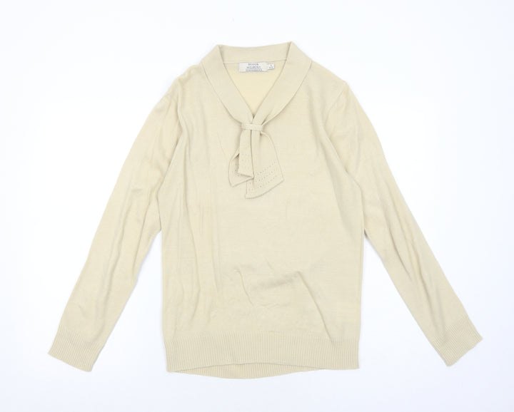 EWM Womens Beige V-Neck Acrylic Pullover Jumper Size S