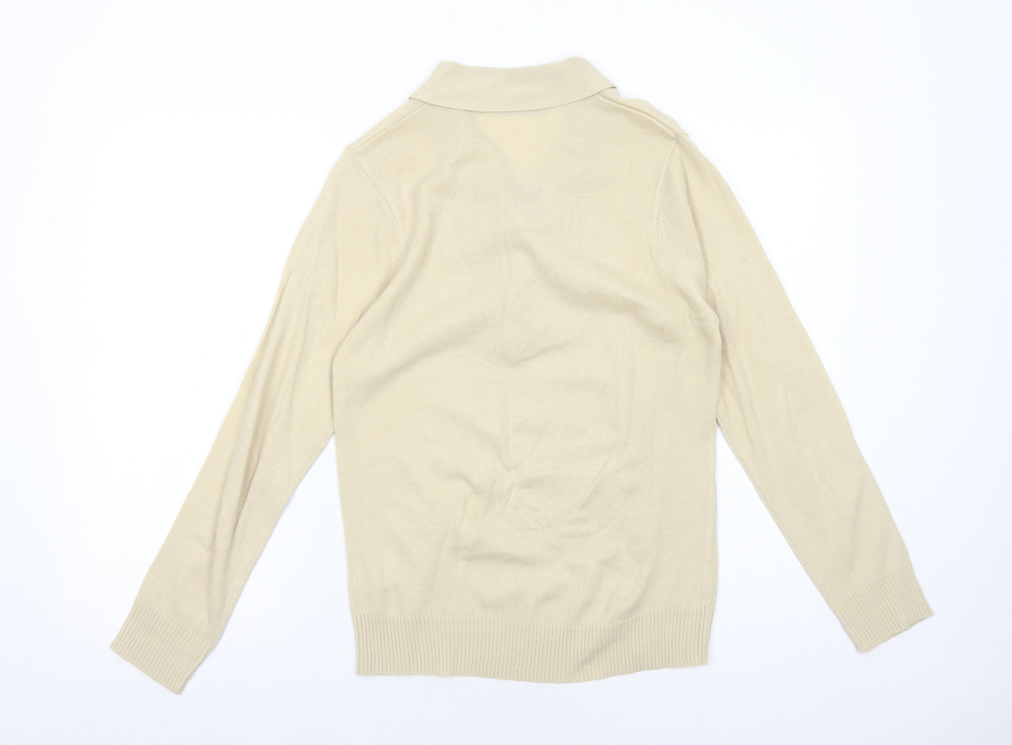 EWM Womens Beige V-Neck Acrylic Pullover Jumper Size S