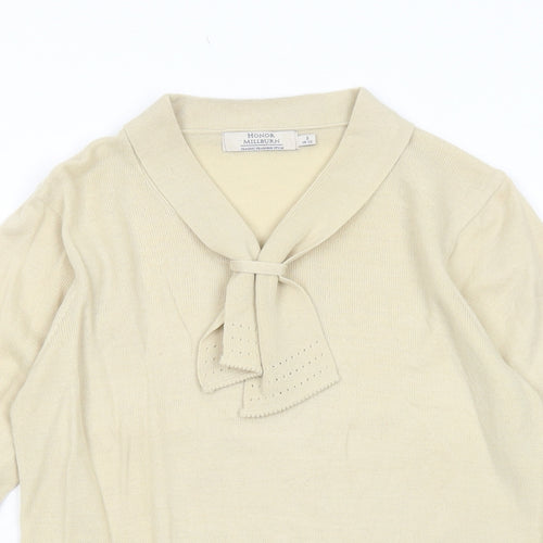 EWM Womens Beige V-Neck Acrylic Pullover Jumper Size S