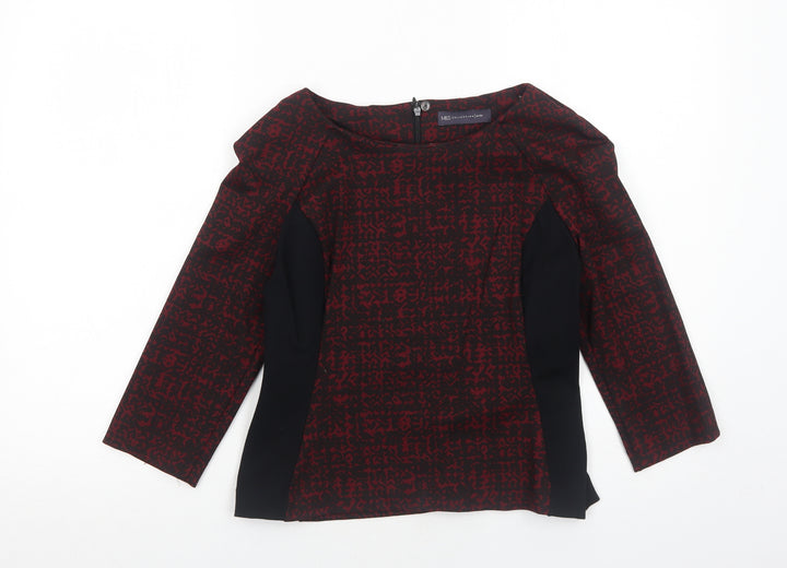 Marks and Spencer Womens Red Geometric Polyester Basic Blouse Size 10 Round Neck