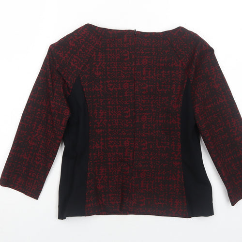 Marks and Spencer Womens Red Geometric Polyester Basic Blouse Size 10 Round Neck