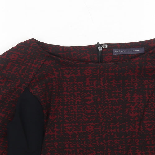 Marks and Spencer Womens Red Geometric Polyester Basic Blouse Size 10 Round Neck