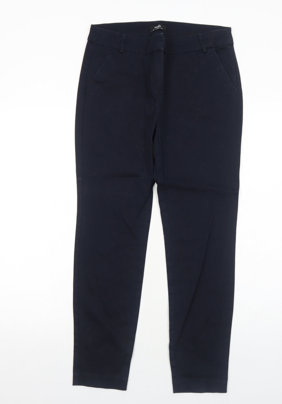 Wallis Womens Blue Cotton Trousers Size 10 Regular Zip