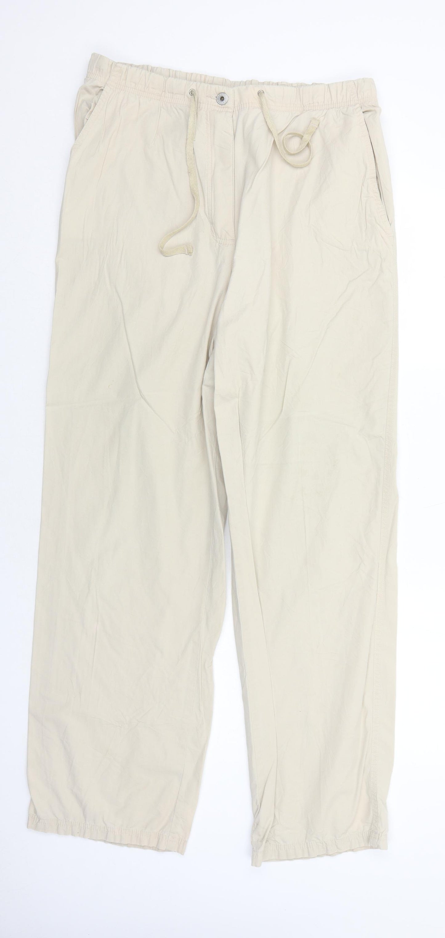 Marks and Spencer Womens Beige Cotton Trousers Size 16 Regular Zip