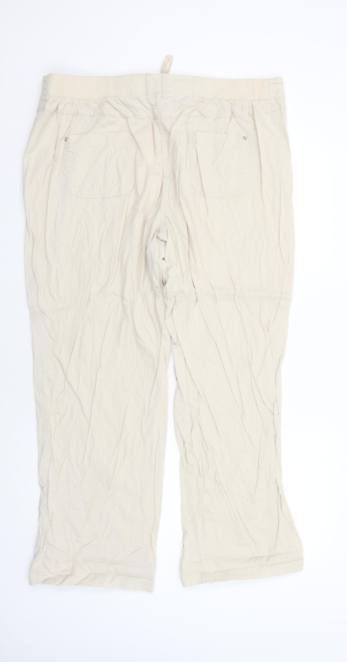 BHS Womens Beige Cotton Trousers Size 18 Regular Button