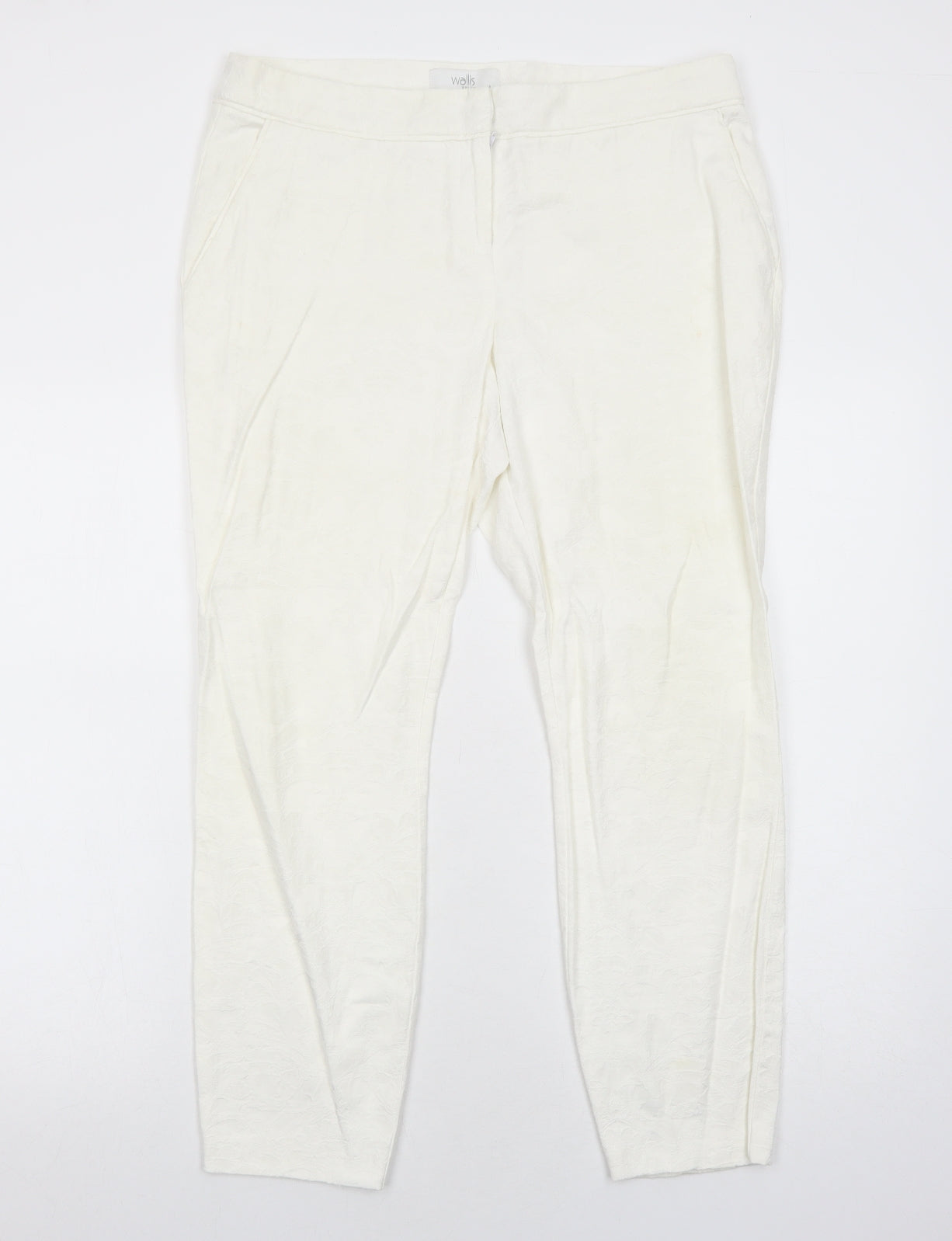 Wallis Womens White Cotton Trousers Size 14 Regular Zip