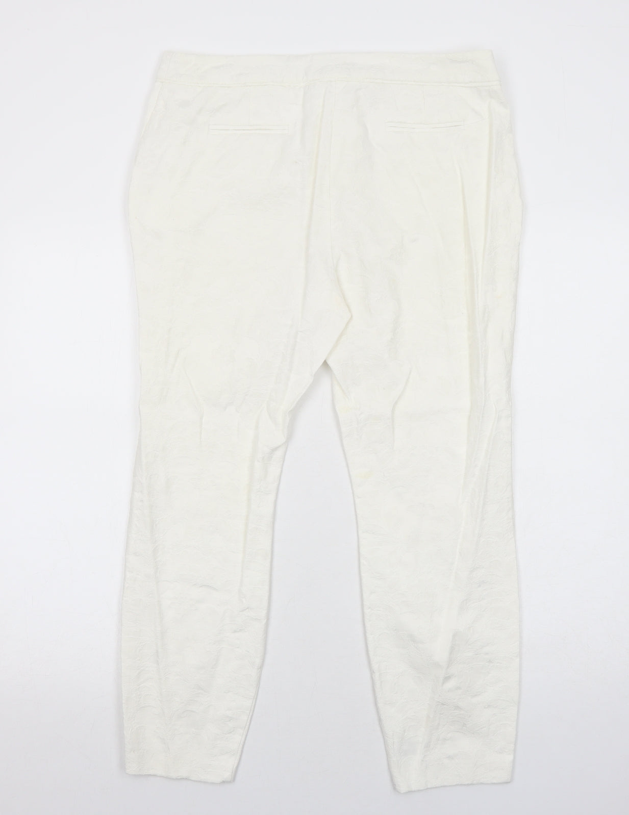 Wallis Womens White Cotton Trousers Size 14 Regular Zip