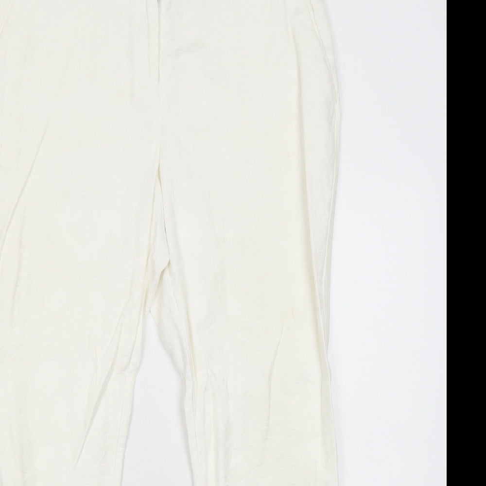 Wallis Womens White Cotton Trousers Size 14 Regular Zip