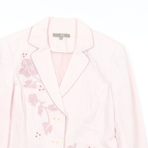 RJR.John Rocha Womens Pink Jacket Blazer Size 10 Button - Floral Detail